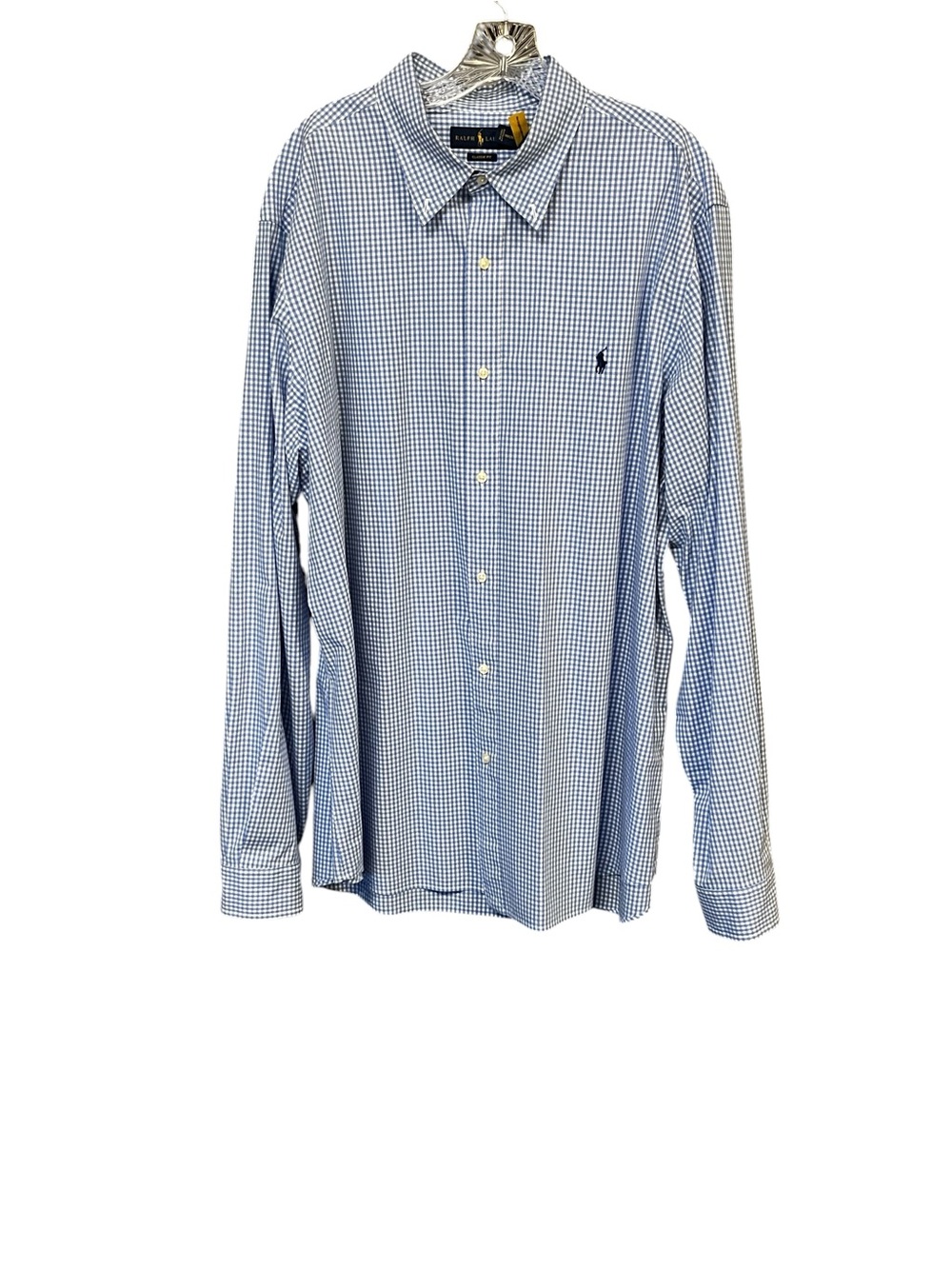 Ralph Lauren Button Shirt Men XXL Blue White Gingham Stretch Classic